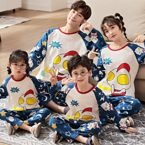 Пижама, хлопковый демисезонный детский мультяшный лонгслив, комплект, семейный стиль