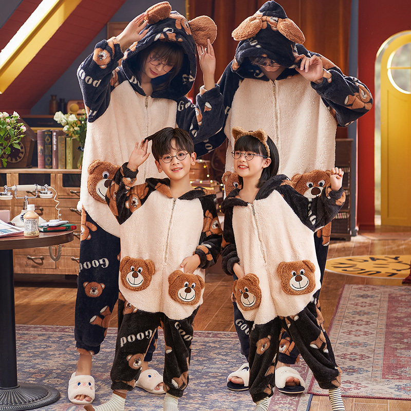 亲子一家三口装秋冬季连体男童睡衣 珊妤睡衣/家居服套装