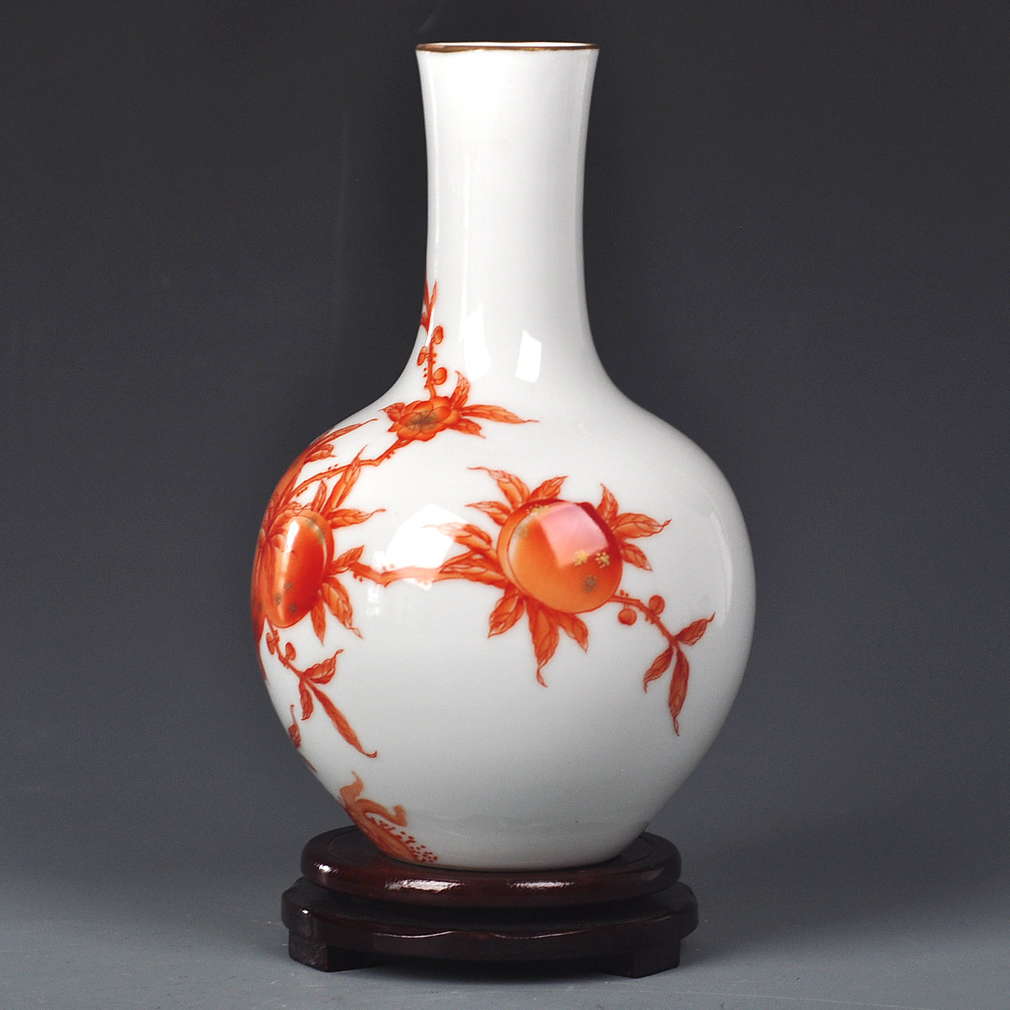 景德镇陶瓷器手绘仿古矾红五桃纹花瓶摆件古典客厅玄关装饰品礼品,淘宝优惠券,粉丝福利购,淘宝优惠卷