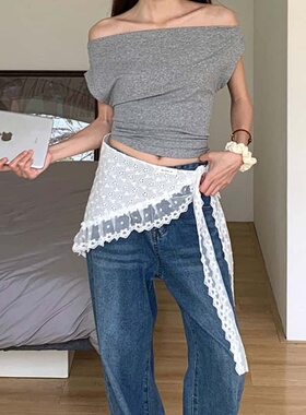 白色蕾丝花边屁帘女韩版腰带腰巾