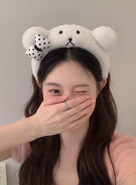 可爱小熊耳朵蝴蝶结毛绒发箍秋女