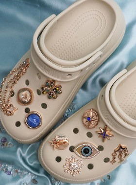 檀健次同款复古绿松适配Crocs洞洞鞋金属鞋花流星DIY鞋饰高级鞋扣