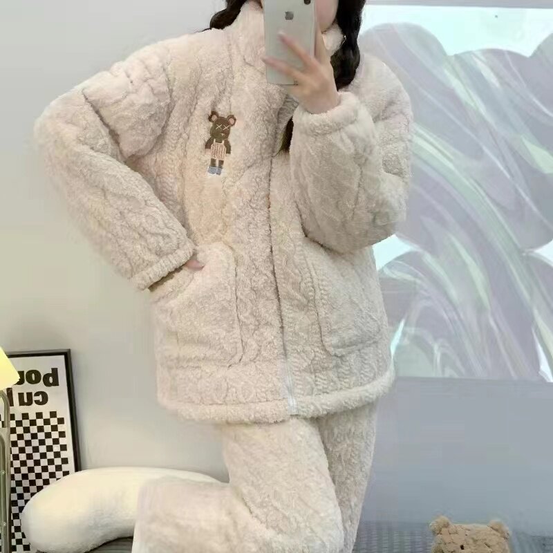 秋冬季睡衣女珊瑚绒夹棉加厚加绒连帽可爱卡通保暖大码家居服套装,淘宝优惠券,粉丝福利购,淘宝优惠卷