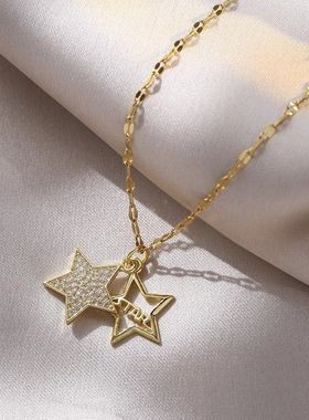 钛钢项链女 五角星直播满钻锆石简约小众设计网红韩版简约锁骨链