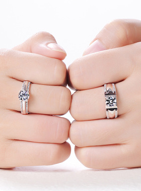 韩版两排钻微镶仿钻石四爪对戒指