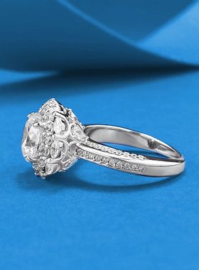 辉之翼珠宝 S925银直播新款花团锦簇经典8.0mm圆形豪镶满钻戒指环