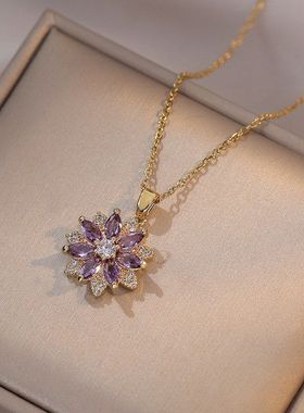 项链女网红小雏菊锆石花朵小众时尚新款设计感吊坠气质钛钢项链