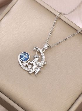 项链女跨境网红星球锆石月亮小众新款设计感吊坠气质钛钢项链饰品