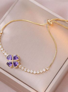 项链女网红爱心锆石花朵小众旋转新款设计感吊坠气质套装钛钢项链