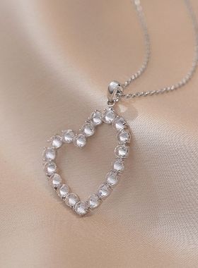 项链女网红甜美爱心锆石小众简约新款设计感吊坠气质套装钛钢项链