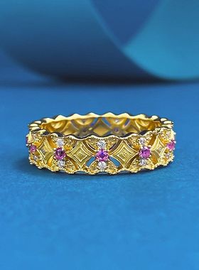 辉之翼珠宝小红书同款戒指意大利工艺S925银菱格蕾丝拉丝戒指环女