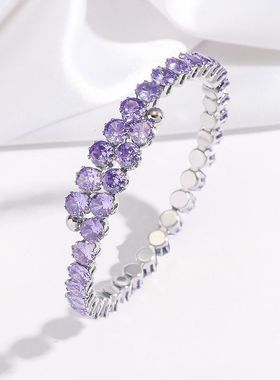 手镯女 欧美ins时尚跨境小众手环饰品女不锈钢满钻彩色锆石开口