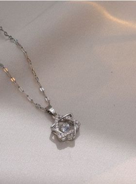 项链女日韩跳动六芒星小众设计感跳动的心配饰钛钢锁骨链女轻奢