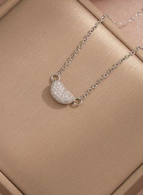 项链女网红爱心锆石小众满钻新款设计感吊坠气质简约桃心钛钢项链