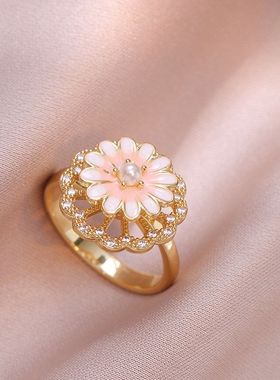 项链女 日韩风跨境旋转粉色花朵项链小众ins手链套装钛钢锁骨链