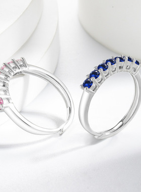 欧美跨境镀白k璀璨超闪直排七公主满天星彩感女镶指