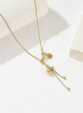 钛钢项链女 不掉色2022时尚小众设计感福字锁骨链葫芦吊坠毛衣链