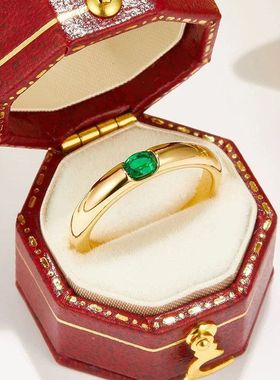 辉之翼珠宝欧美新款925纯银镀金4*6mm绿色钻戒指环气质显白女指环