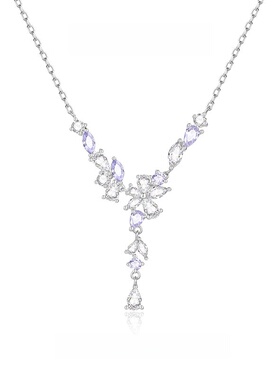 S925银紫藤微笑项链带钻爆闪轻奢