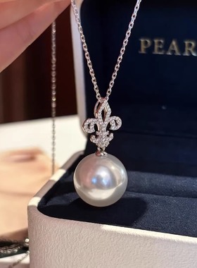 鸢尾花澳白珍珠吊坠项链毛衣链银