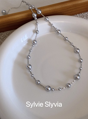 夏季法式气质满天星珍珠项链纯银