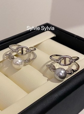 纯银双层珍珠戒指CD猪鼻子开口戒