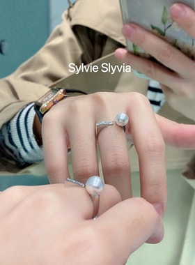 轻奢简约S925银平衡木珍珠戒指