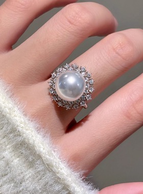 澳白南洋金大珍珠气质纯银戒指女