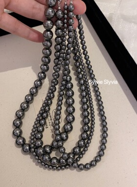 倪妮同款大溪地黑珍珠项链颈链银