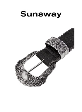 SUNSWAY原创复古雕花金属扣腰带