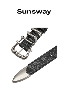 SUNSWAY美式复古压花黑色腰带