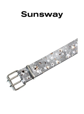 SUNSWAY复古星星图案金属扣腰带