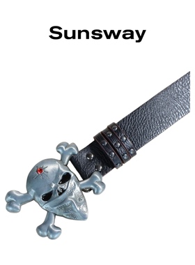 SUNSWAY骷髅头金属扣黑色腰带