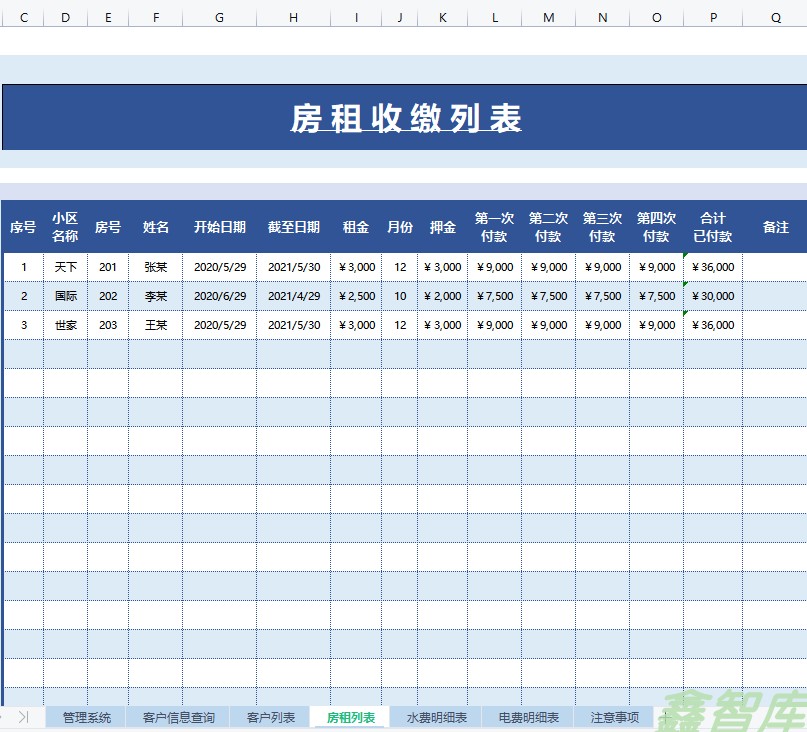 租房管理系统套表租客信息管理房租收缴列表水电费明细excel表格 - 图2