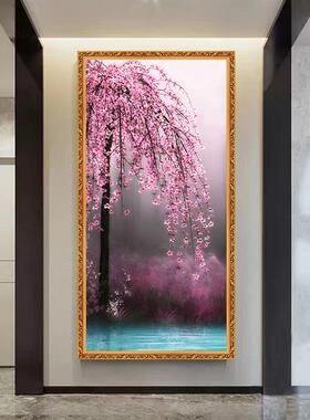 新中式入户玄关装饰画走廊过道宾馆自粘贴画客厅墙纸竖版防水壁画
