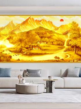 日照金山客厅装饰画背靠金山聚财山水画沙发背景墙贴画办公室壁画