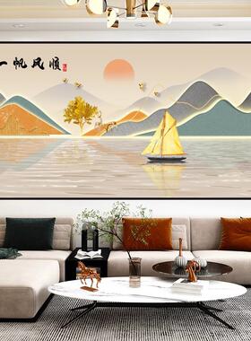 新中式客厅装饰画心想事成自粘壁画沙发背景墙招财麋鹿画中堂贴画