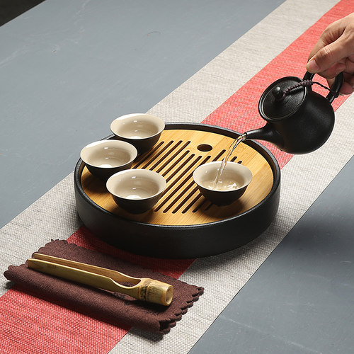 恬静  日式茶壶陶瓷台湾黑陶茶具功夫茶具半手工茶具泡茶壶套装 - 图2