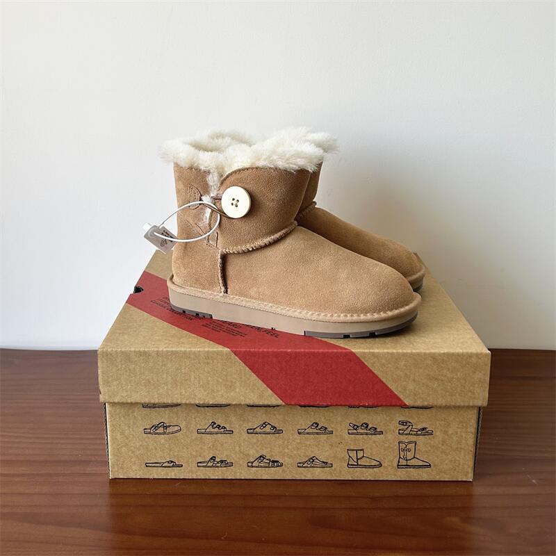 河南桑坡真皮纯羊毛羊皮毛一体木扣雪地靴女冬季短筒短靴防滑加厚 - 图3