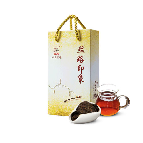 秦御茯茶泾阳茯茶金花茯砖茶黑茶陕西特产伏茶丝路印象500g礼盒装 - 图0