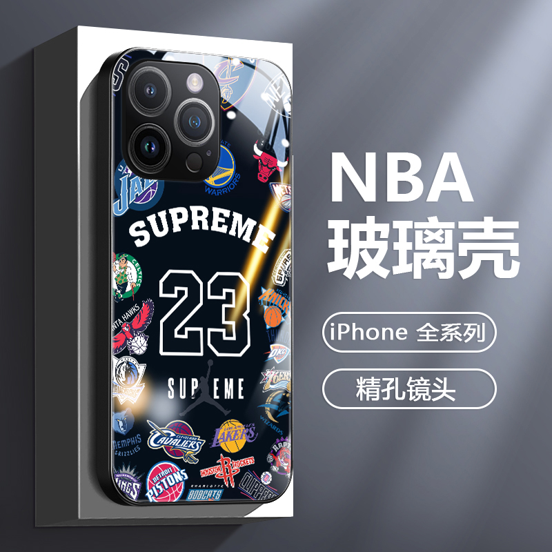 NBA苹果14手机壳iphone15promax新款男12mini玻璃11pm小众高级感x潮牌xs队标xr篮球男生7p 13全包8plus保护套 - 图0