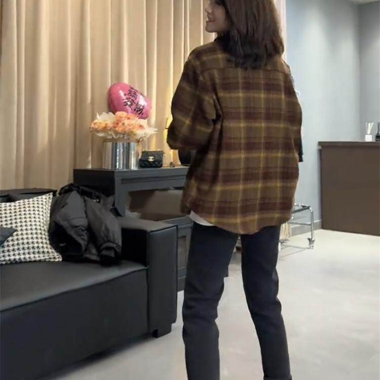 高级感磨毛格子衬衫加厚外套女2025秋新款超好看休闲欧货衬衣上衣