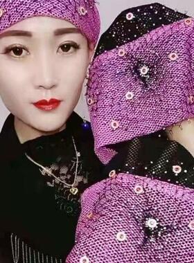 夏季蕾丝洋气时尚回族帽子头巾帽妈妈帽遮白发包头帽满天星发带