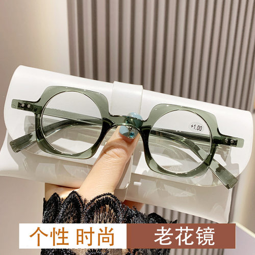 洋气个性老花镜多边圆形凹造型复古时尚显年轻防蓝光老人阅读远视 - 图0