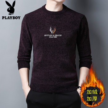 Playboy Chenille Winter Men's Plush Thickened Cashmere Sweater Youth Round Neck Knitted Bottoming Wool Sweater