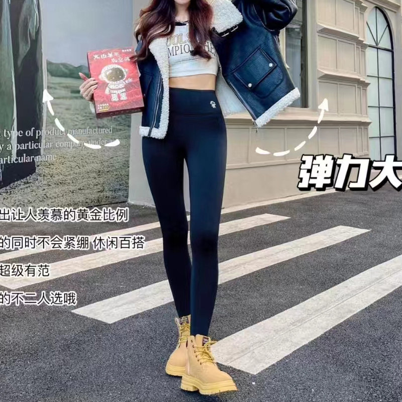 筱川名物羊毛蚕丝太空裤905加绒加厚九分打底裤高腰外穿瑜伽裤女-图3