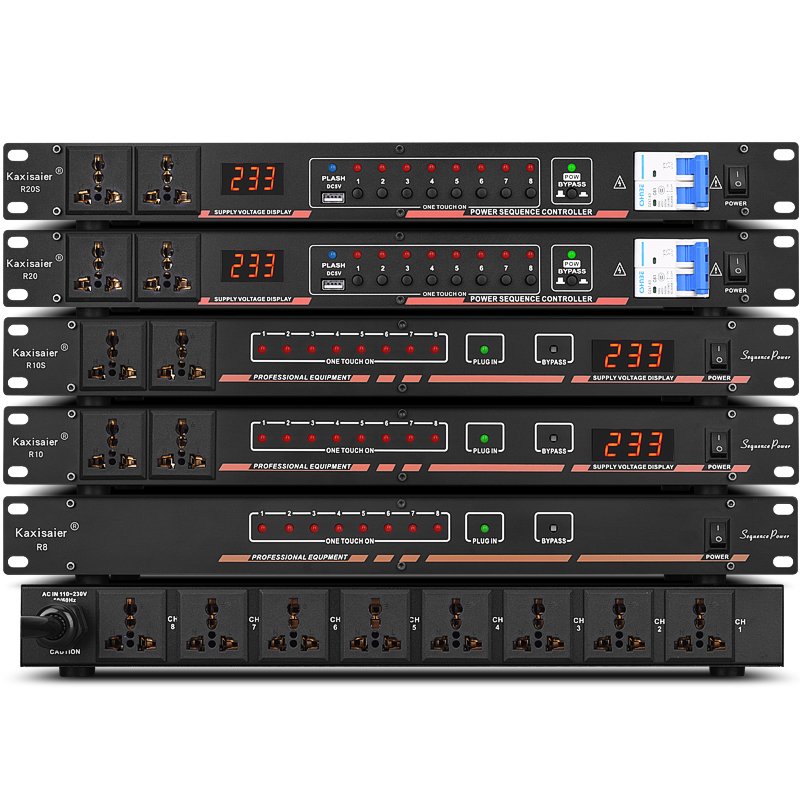 KAXISAIER R系列专业8路10路电源时序器大功率插座顺序控制器会议舞台音响设备管理器带滤波 - 图3
