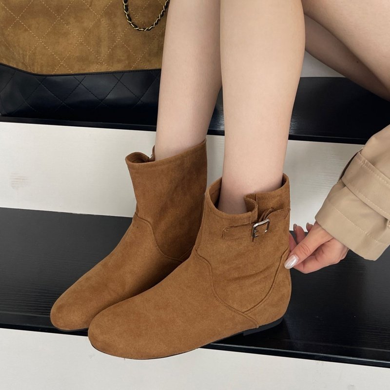 绒面小短靴女轻便内增高网红百搭显脚小时装靴2025年秋冬新款单靴,淘宝优惠券,粉丝福利购,淘宝优惠卷