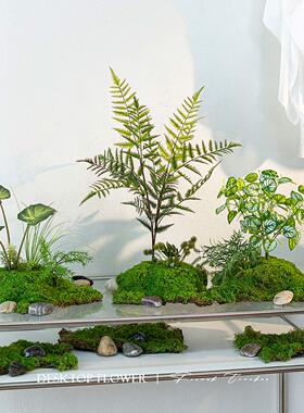 小型仿真绿植桌面造景装饰店铺展台微景观仿真花苔藓草丛植物假花