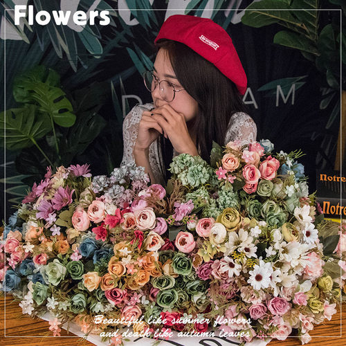 北欧餐桌客厅混搭仿真花永生花假花花束室内塑料花干花摆设装饰花 - 图0